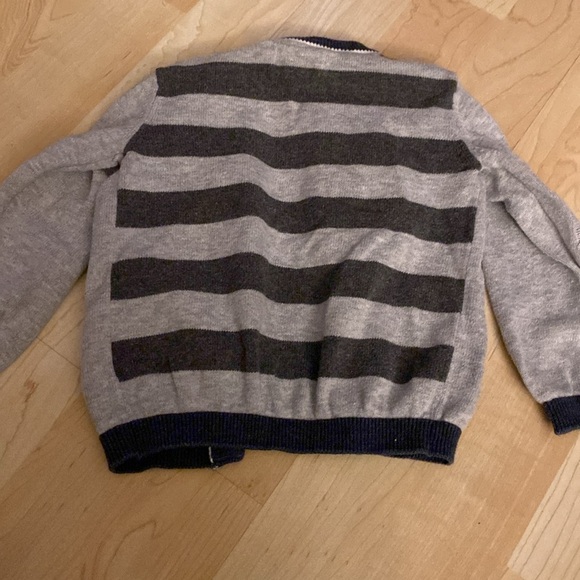Newbie grey cardigan with dark grey stripes and navy trim, 6-9 months - Picture 3 of 3